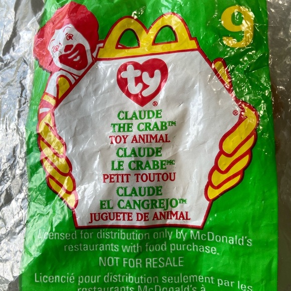 1999 McDonald's TY ~ Claude The Crab #9~ Teenie Beanie Babies - Picture 2 of 5